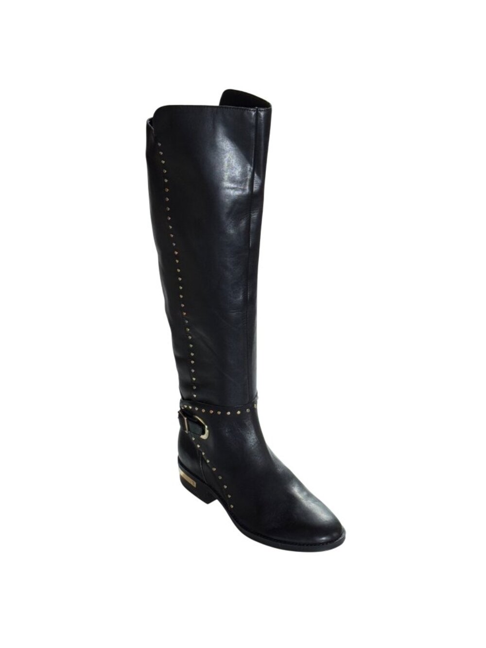 Vince Camuto Paterra Black Leather Gold Studded Knee-High Riding Boots Womens 7M